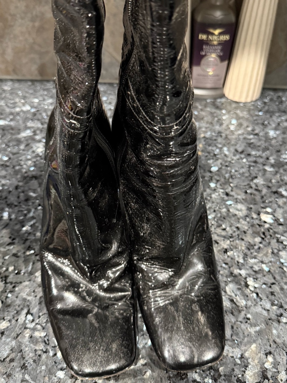 Black Patent Leather High Heel Knee Boots - Picture 6 of 6
